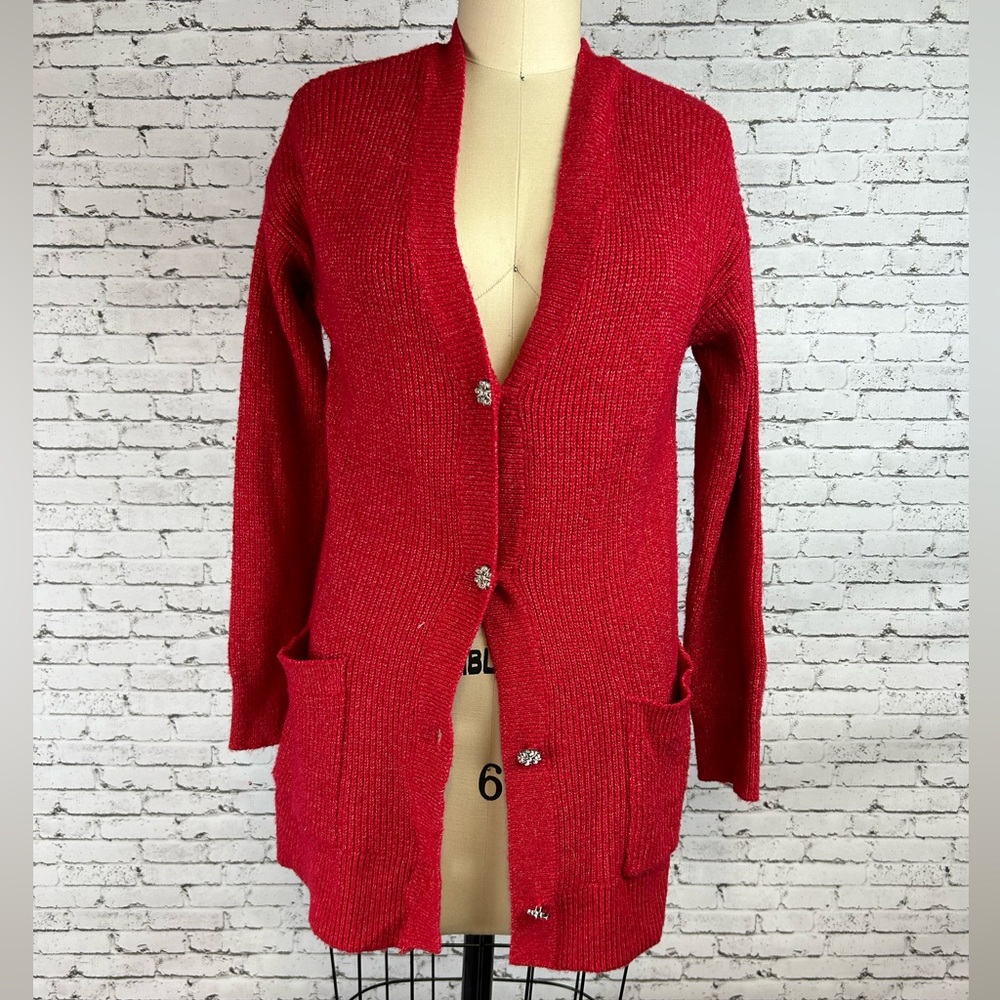 LOFT | red v neck soft sweater cardigan with beautiful buttons size M